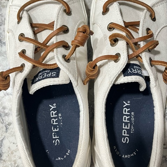 Sperry White Canvas Flats with Brown Laces - Picture 3 of 6